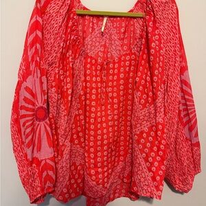 Free People pink and red boho blouse NWOT